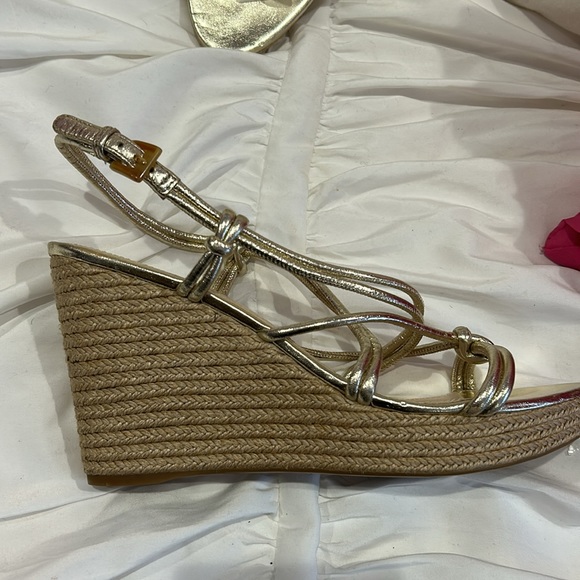 PRADA Gold Leather Strappy Wedged Sandals-39.5 - Picture 8 of 14